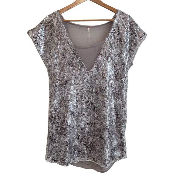 Free People Midnight Dreamer Shattered Glass Silver and Cream Mini Dress Size S - Picture 4 of 10